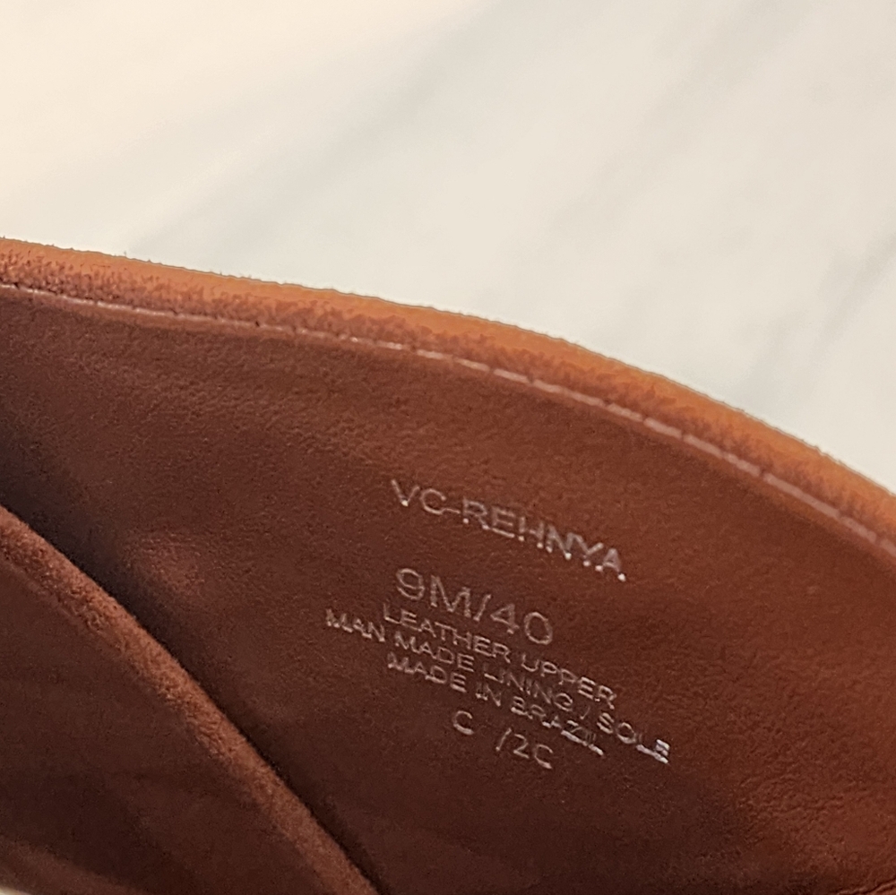 Vince Camuto Women's Rehnya Warm Caramel Suede Cris Cross Heel Sandal Size 9 - Picture 5 of 8